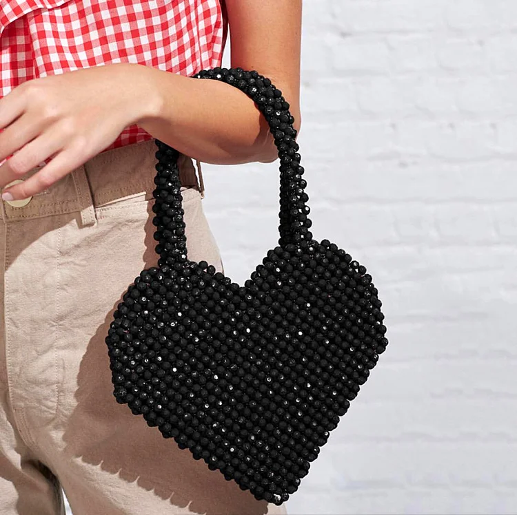 

2019 fashion blogger with the spring and summer new small group fashion love handmade handmade bag red / black