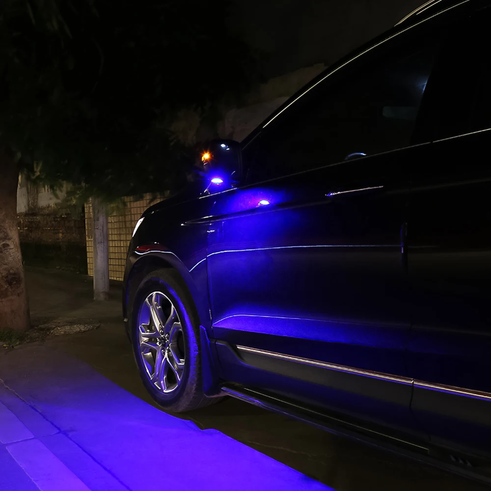 

2pcs Blue Welcome Light For Ford Focus Fusion 2 3 Explorer Mondeo Edge Taurus LED Under Mirror Puddle Car Rear Mirror Light