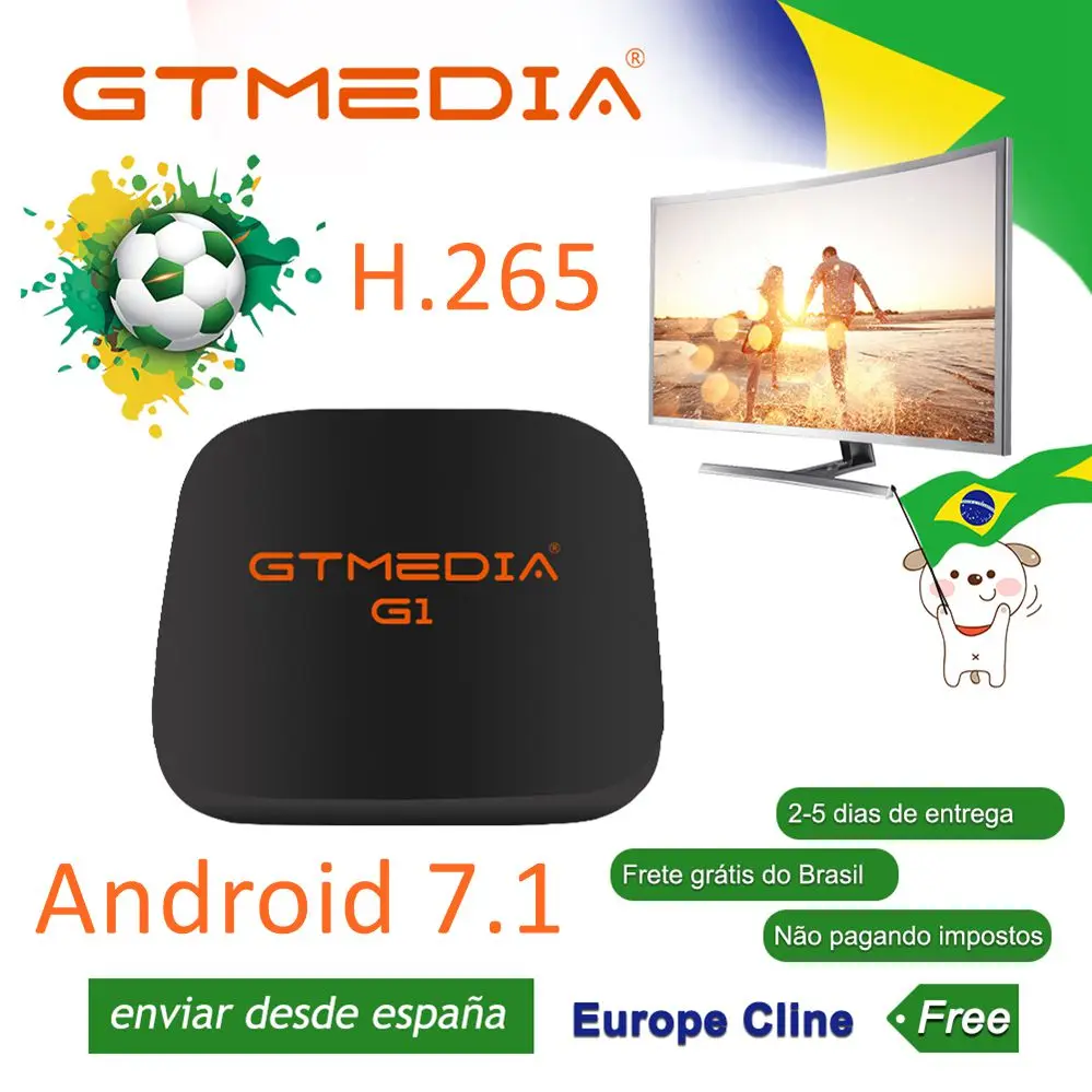 Глобальная версия GTmedia G1 коробка 4K Android 7,1 S905W Смарт ТВ коробка 1 ГБ 8 ГБ HDMI 2,4G, Wi-Fi, Mali450 IP ТВ M3U set top tv Box