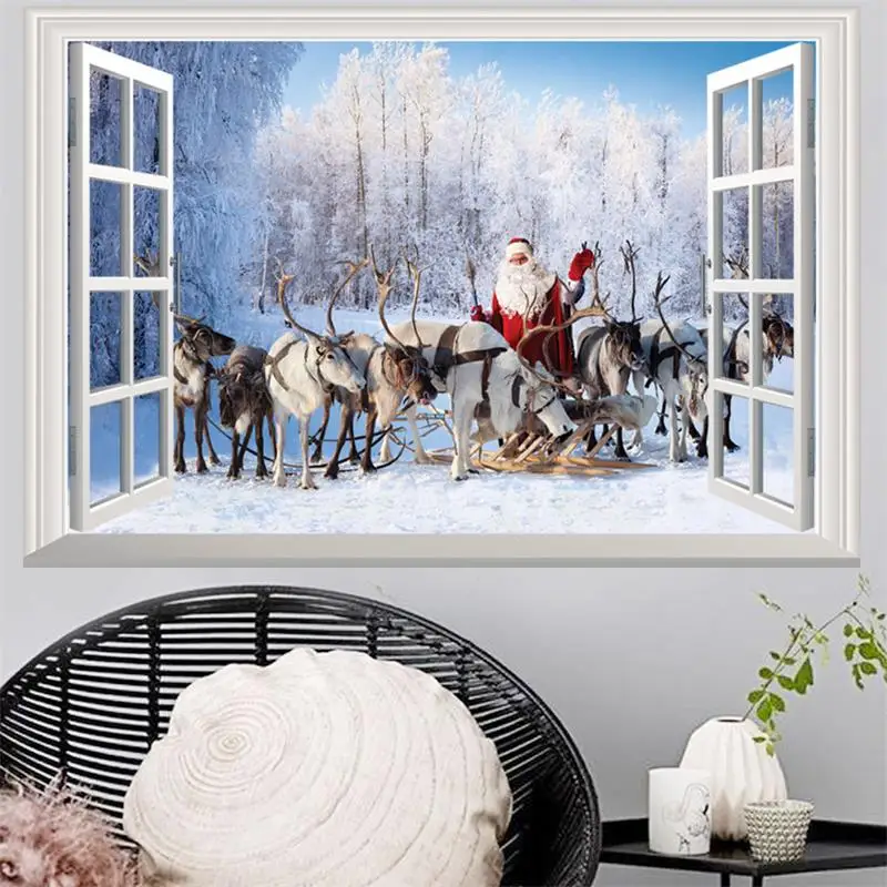 Santa Claus Reindeer Christmas Window Wall Sticker Wall Decal Christmas