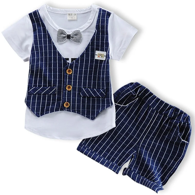 

Baby boy birthday Clothes plaid bow tie top+pants summer A gentleman set boys clothing sets party wedding clothes 9M-4T