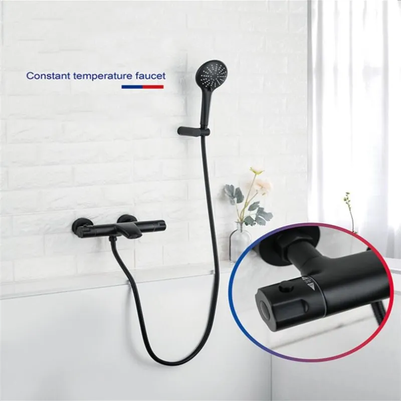  Wall Mounted Bathroom Black Oil Brushed thermostatic Bath & Shower Faucet hand held Shower Faucet S