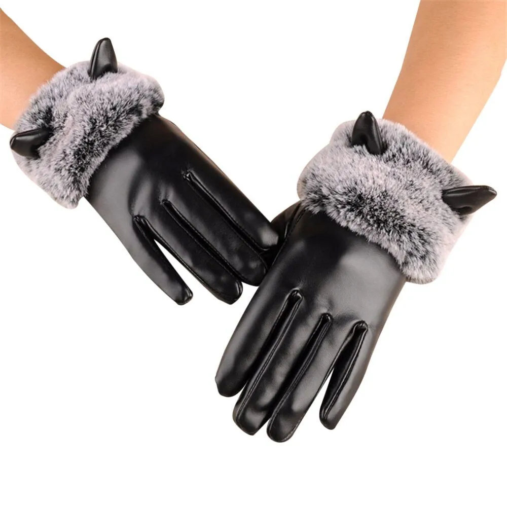 Women Leather Gloves For Smartphone Elegant Ladies Full Finger Winter
