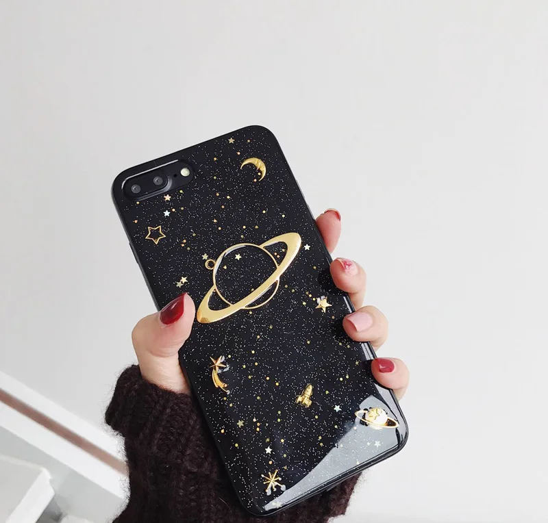 

Hepu Saturn Star for Apple iphone x phone shell Epoxy powder iphone6s / 8 / 7plus all-inclusive soft black transparent female