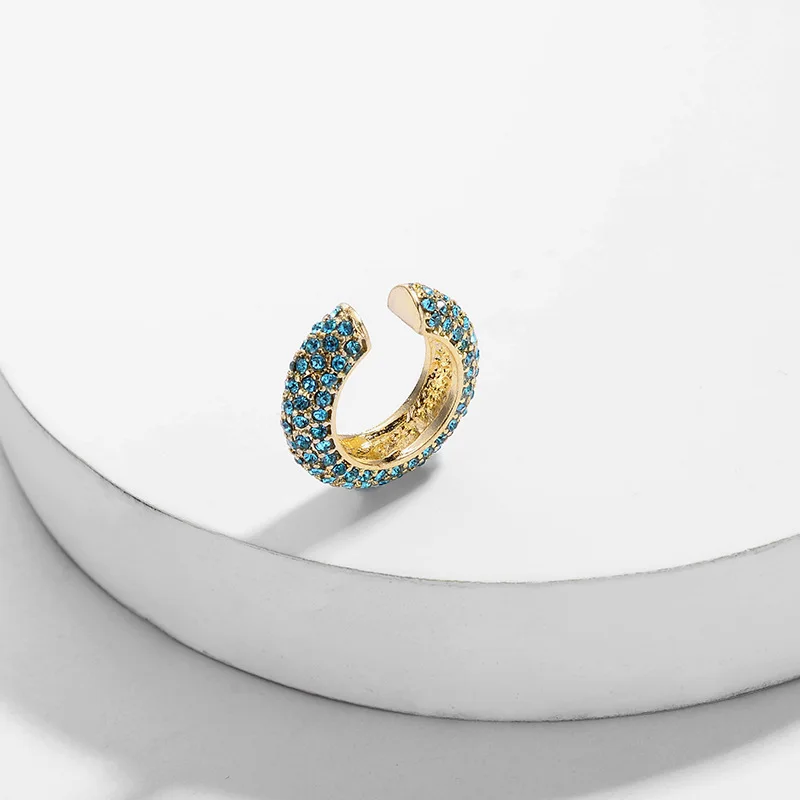 Ear Clip Earrings Boho Crystal C Shape Colorful No Pierced Statement Earring for Women Charm Clip Wedding Jewelry