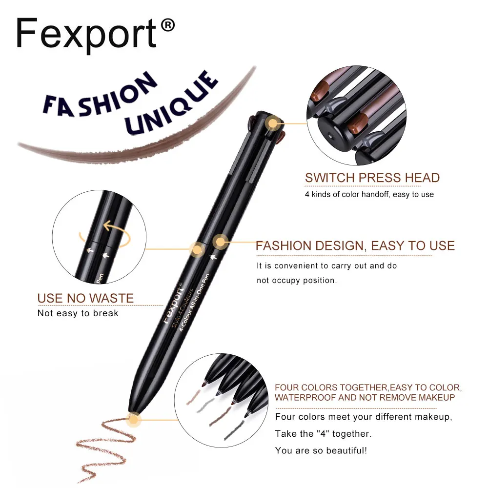 Бренд Fexport F6105 карандаш для бровей 4 цвета все-в-одном The bullet Pen брови макияж косметика Мода Водонепроницаемый sweatproof