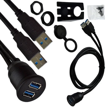 

Extension Cable Waterproof Flush Mount Dual USB Dock Adapter Dashboard Pan USB 3.0 Port Male to Female Extension Panel Cable 1M