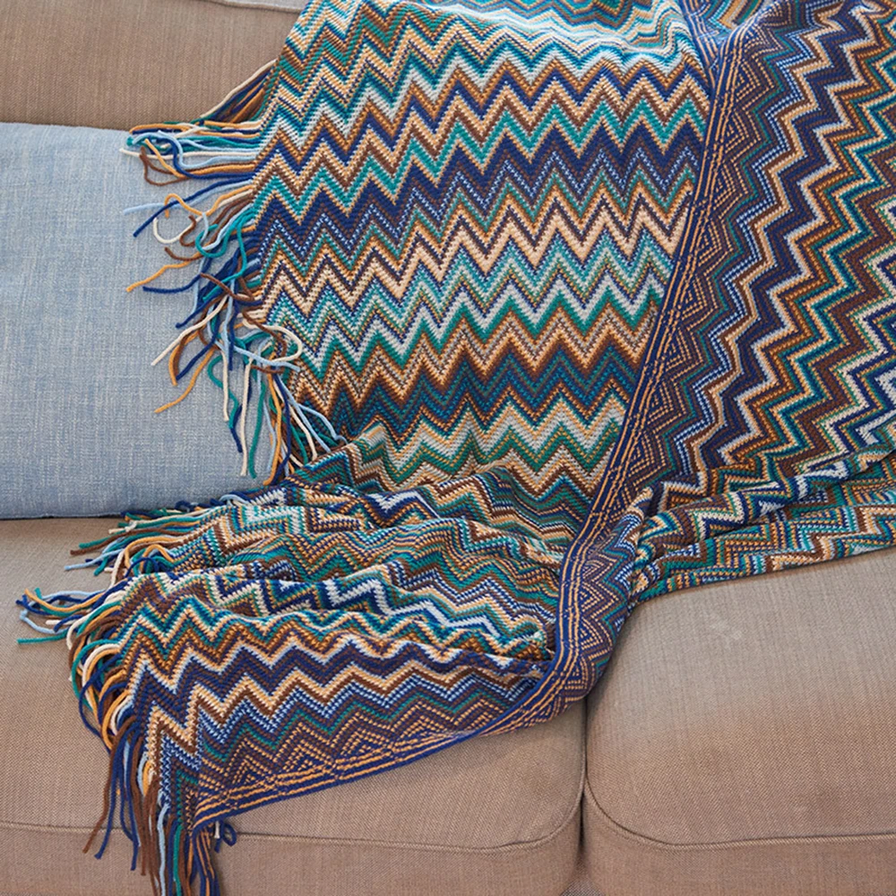 Bohemian Style Knitted Throw Blanket