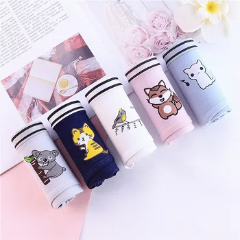 

Women simple cotton briefs black and white cute cartoon underwear lady pack hip breathable female 100% cotton crotch N00012