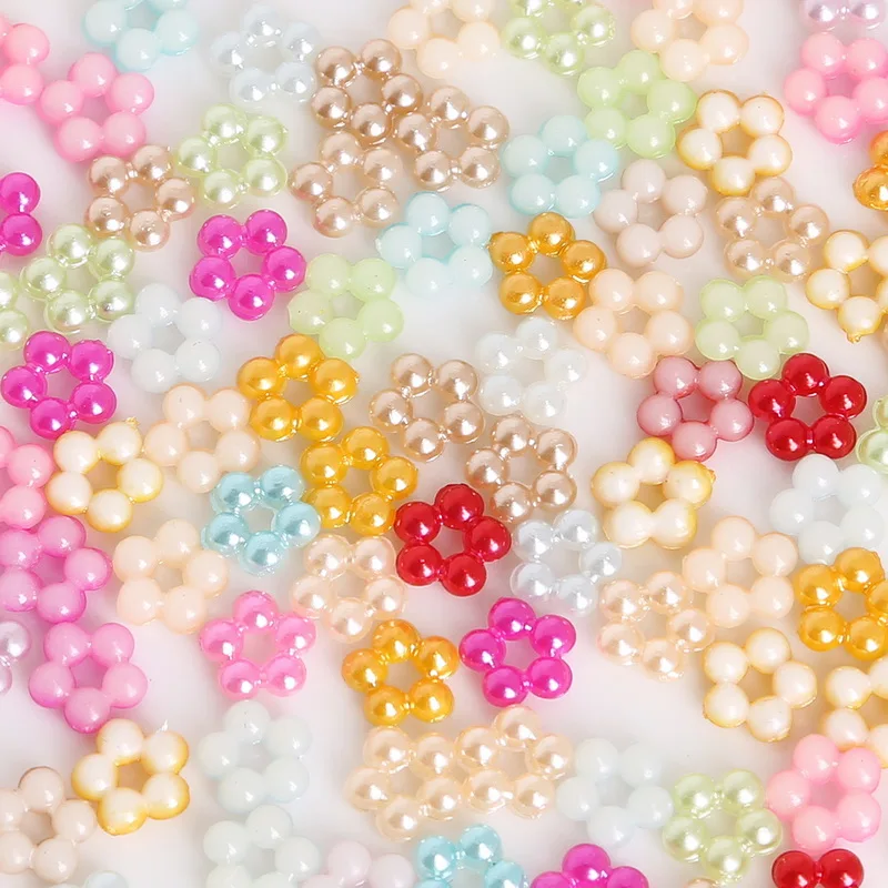

100Pcs 7/9mm Flower Shape Round Beads Mixed Color ABS Imitation Pearl Loose Beads For DIY Garment Sewing Supplies Craft Material