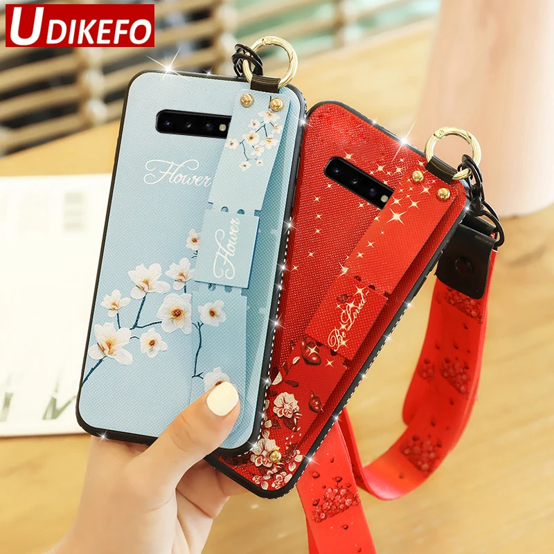 

UDKEFO Glitter Wrist Strap Case For Samsung Galaxy S10e S8 S9 S10 Plus S7 Edge Note 8 9 Soft TPU Cover With Lanyard Neck Strap