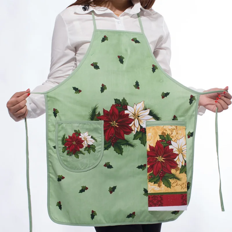 Casual Home Kitchen Work Apron with Deep Pocket Towel Outside Anti-oil Cloth Inside Absorbent Towel Cute Pattern Women Aprons