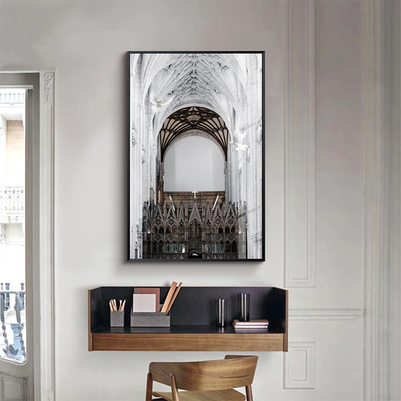 

Geometric Abstract Architecture Modern Canvas Painting Wall Art Nordic Church Building Landscape Print Poster Living room decor