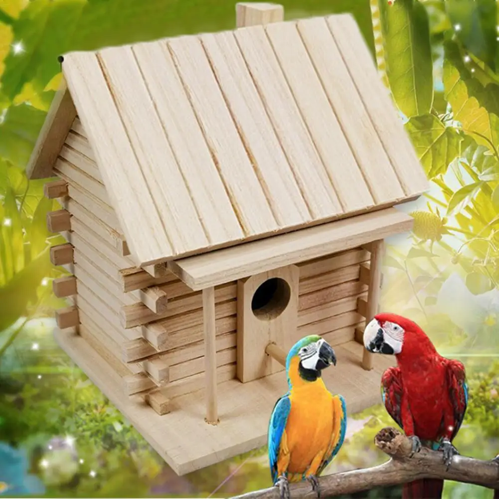 

2019 NEW Wood Birds Nest Box New DIY Breeding Parrot Cockatiels Swallows Nest Outdoors Roof Wooden Bird House Hanging Decoration