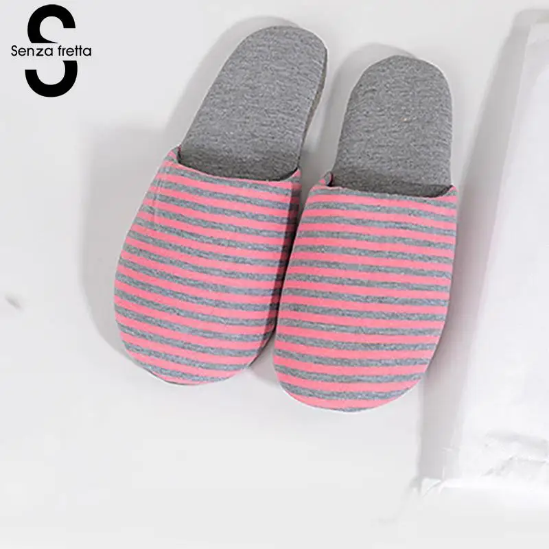 

Senza Fretta 2019 Women/Men Spring Portable Home Slippers Non-slip Indoor Bedroom Loves Stripes Slippers Couple Floor Shoes 27cm