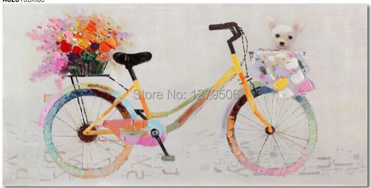 手作り現代抽象装飾ロマンスシングル自転車絵油絵キャンバス壁の芸術リビングルームのインテリア
