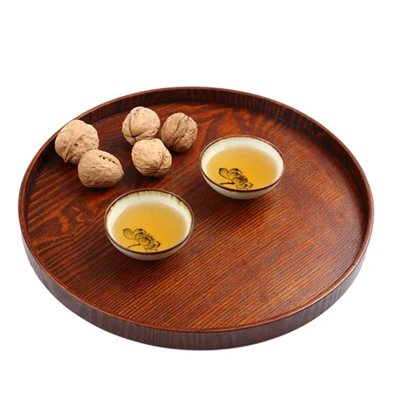 30cm Round Serving Tray Wood Oriental Coffee Tea Tray Wooden Pallet Snack Fruit Plates Food Tray HomeBar Dishes Wooden Utensils (7)