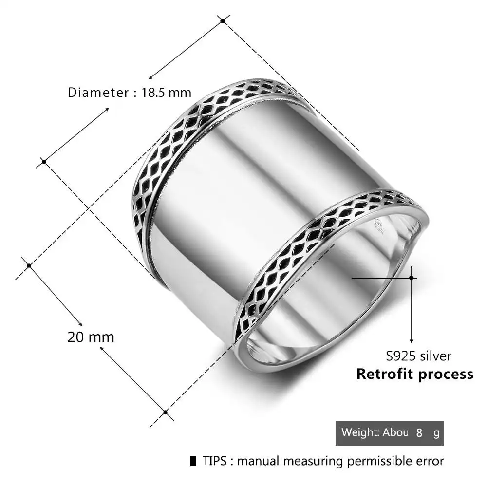 925 пробы серебряные кольца для женщин 20 мм широкие обручальные кольца с волнистым кружевом кольца высокого качества подарок
