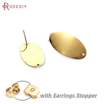 

(33745)10PCS 29*15MM 24K Gold Color Brass Striped Wave Oval Shape Stud Earrings Pins High Quality Jewelry Findings Accessories