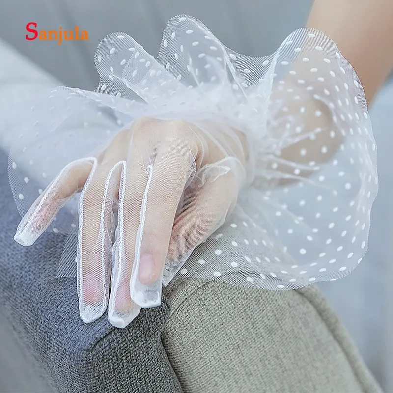 Кот Dot Тюль Свадебные перчатки 2019 недавно палец дизайн с цветной бисер милые свадебные перчатки accesorios boda G41