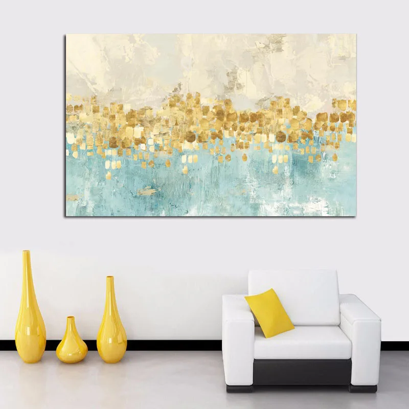 HD Print Modern Abstract Gold Money Sea Wave Oil Painting on Canvas Poster Modern Art Wall Picture for Living Room Cuadros Decor