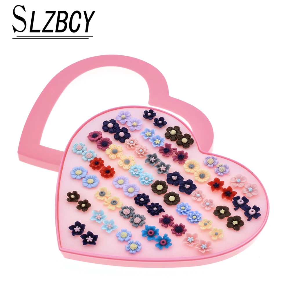 SLZBCY Мода мульти Для женщин 36 пар/компл. мини разноцветное детское серьга в форме розы, комплект модной одежды из смолы небольшие вечерние серьги подарок
