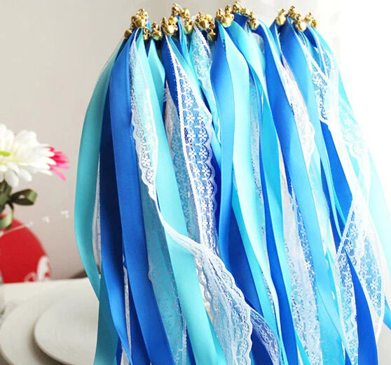

Fairy wand Lace satin ribbon streamers wedding wish magic wands stick with bells confetti party props decor events favors supply