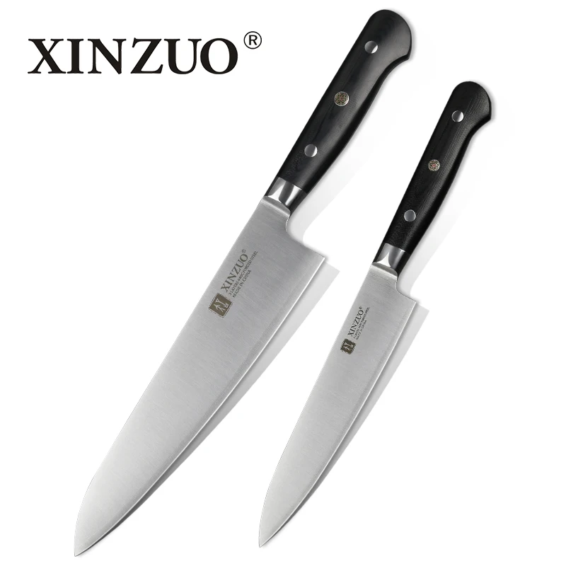 

XINZUO 2 PCS Kitchen Knife Set Stainless Steel Professional Chef Cook's Knives 3 layers 440C Clad Steel G10 Handle Slicing Knife