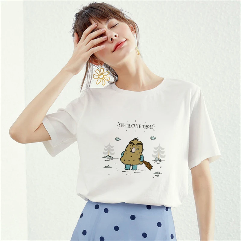 

2019 Tshirt Women Cotton Super Cute Troll Harajuku Aesthetics T-shirt Short Sleeve Modis Plus Size T Shirt Gothic Femme Top Tees