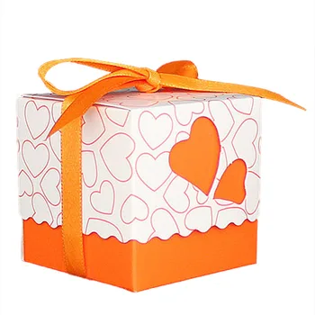 

30pcs Love Heart Small Laser Cut Gift Candy Boxes Wedding Party Favor Candy Bags With Ribbon Decor, Orange