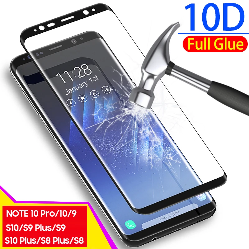

For Samsung Note 10 Pro Glass Screen Protector 10D 9H Full Protection for Galaxy S8 S9 S10 Plus Note 9 10 Tempered Glass Film