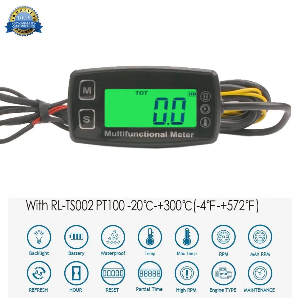 

 Engine Hour Meter Inductive Tachometer Gauge Backlit Digital Resettable for motorcycle marine glider ATV snow blower 035T