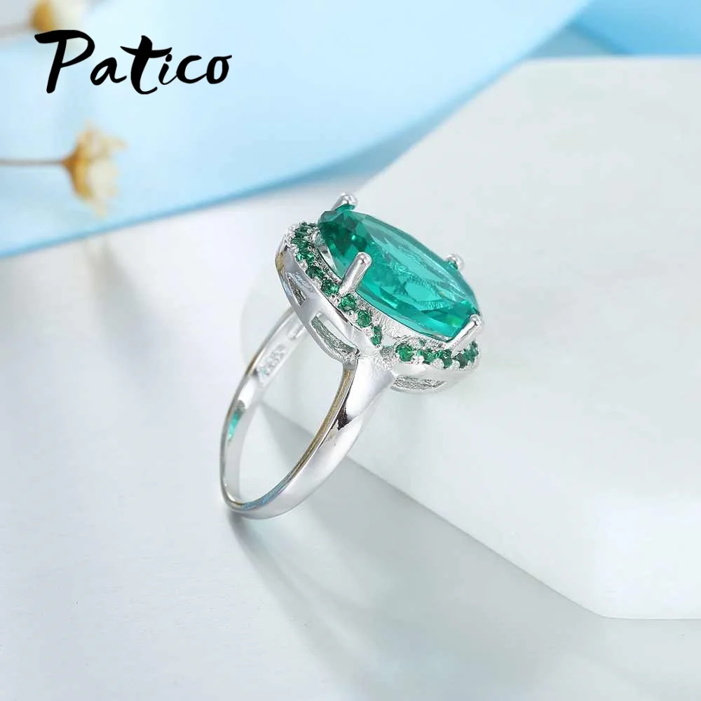 PATICO Top Quality 925 Sterling Silver Finger Rings Shining Big Oval CZ Crystal Propose Wedding Anniversary Women Gift Jewelry