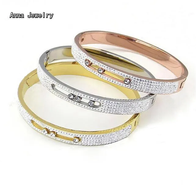 Дизайн, браслет с чешскими бриллиантами, подвижные камни, нержавеющая сталь, металл, с грязью, клееные камни, ослепительный замок, браслет для женщин