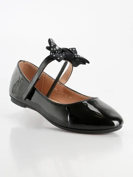 

Patent leather Ballet Shoes with bow and strap-Black