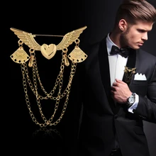 Классический ретро Love Angel Wings брошь-кисточка с цепочкой вентилятор подвеска "Весы" Мода Воротник Pin Для мужчин и женское костюмное Пальто аксессуары в стиле поп