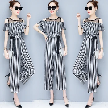 

Chiffon Jumpsuit Loose Jumpsuits Striped One Piece Pants Leisure Bodysuit Women Combinaison Femme Overalls Female Bodysuit