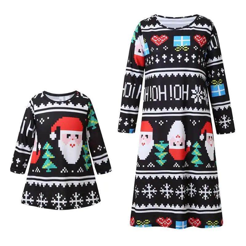 ZOGAA Christmas Family Matching Clothes Mother Daughter Girls Dress Long Sleeve O-Neck Clothes Children Parent Cotton Outfit