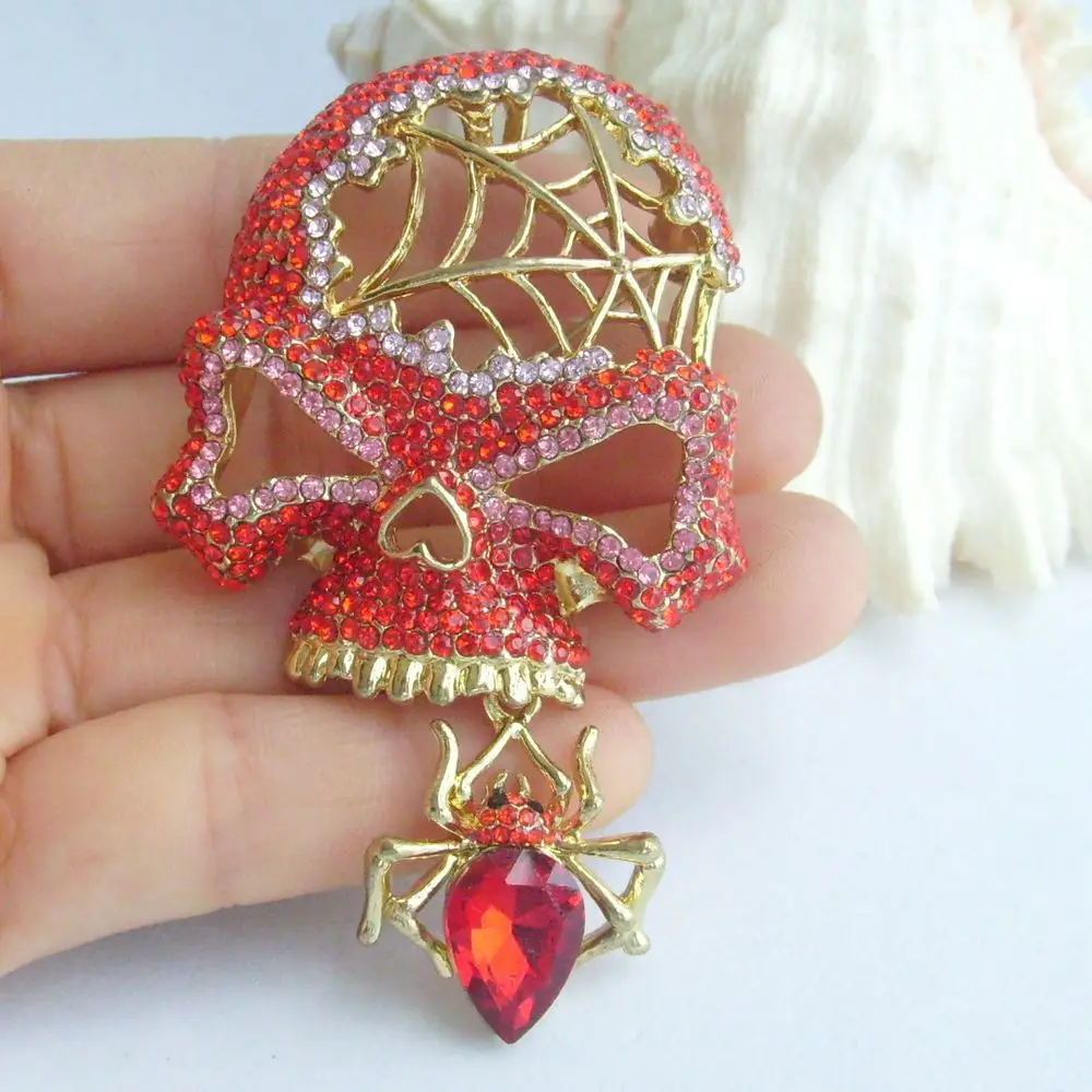 Women Accessories Gold tone Red & Pink Rhinestone Halloween Spider