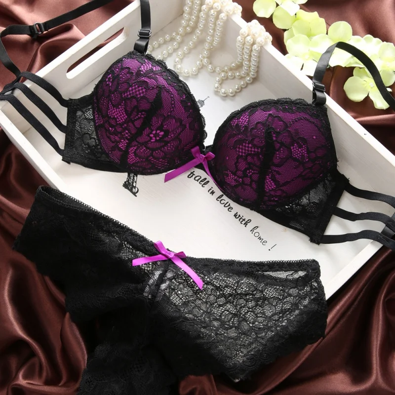 

Embroidery Bra Women 2 Piece Lolita Lingerie Set Lace Bra Brief Sets Women Plus Size Push Up Bras Underwear Set Intimates