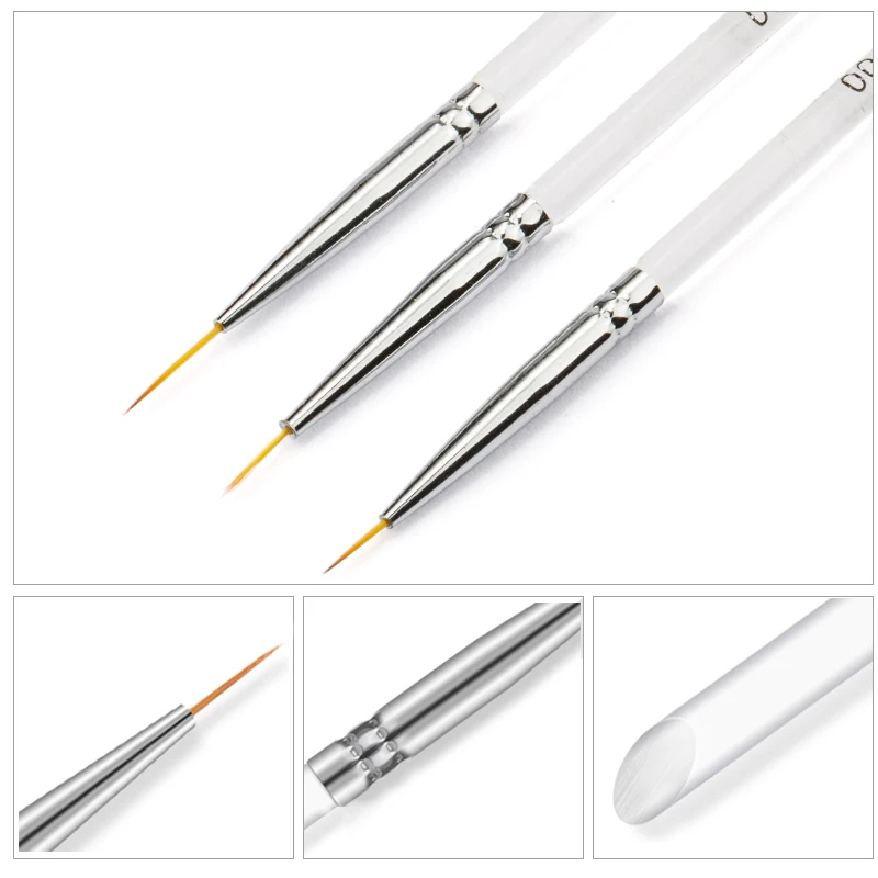 3Pcs/Set Crystal Fine Liner Brush Nail Art Striping Brushes Thin Line Nail Brush Detail Painting Pen Gel Nail Painting Tools 4