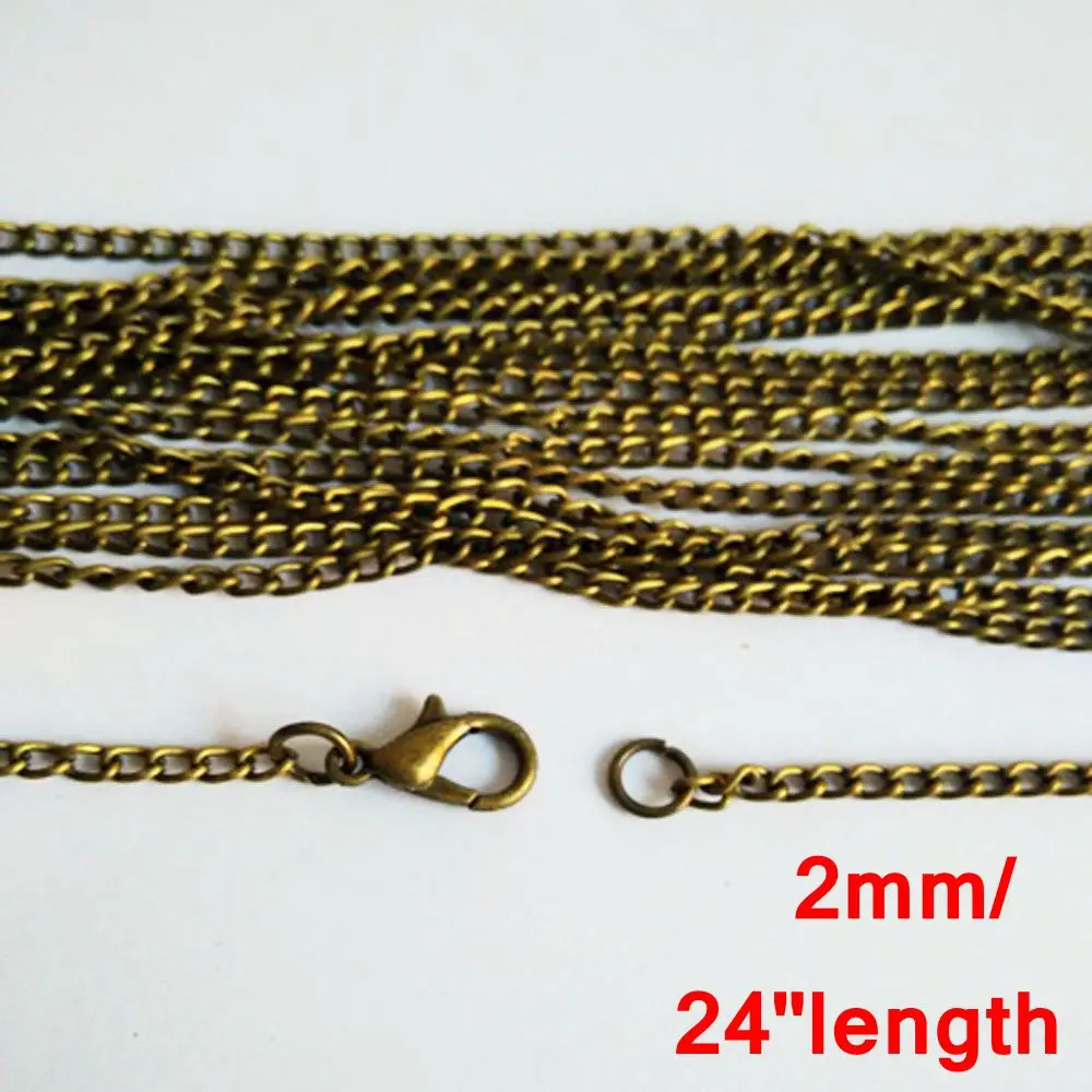

100piece lot antique bronze 2mm 24 inches link curb chain necklace for pendant jewelry accessories CCN010