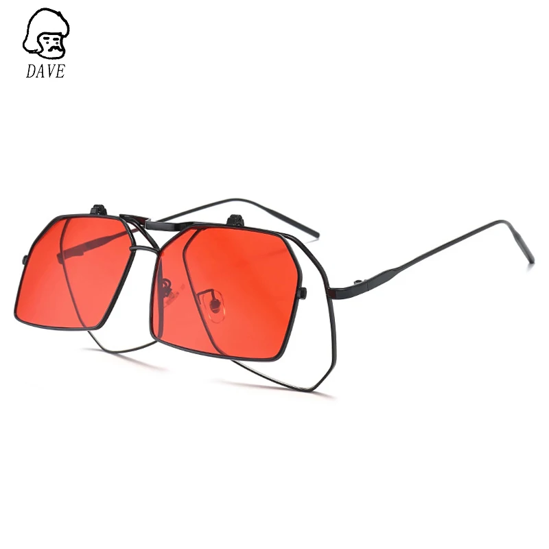 

DAVE Punk Flip Sunglasses Women Oversized Square Sunglasses Men Brand Designer Two Color Eyewear UV400 Red Yellow Pink Brown
