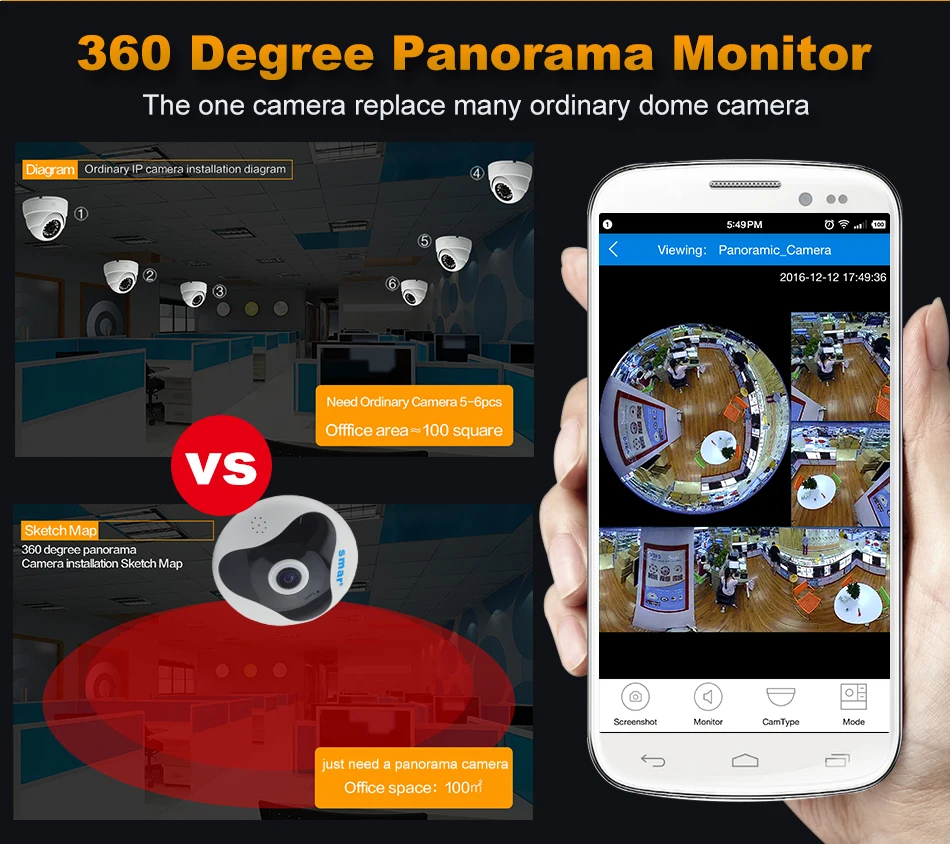 Smar 360 для панорамной съемки Беспроводной IP Камера 960P 3D Очки виртуальной реальности VR объектив рыбий глаз сети Wi-Fi двухстороннее аудио безопасности Камера Поддержка MAX 128G TF