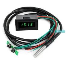 0.30 Digital DC 0-30V 12V/24V Voltmeter Thermometer Clock 3in1 Meter Gauge with 1 Meter DS18B20 Temperature Sensor Probe Green