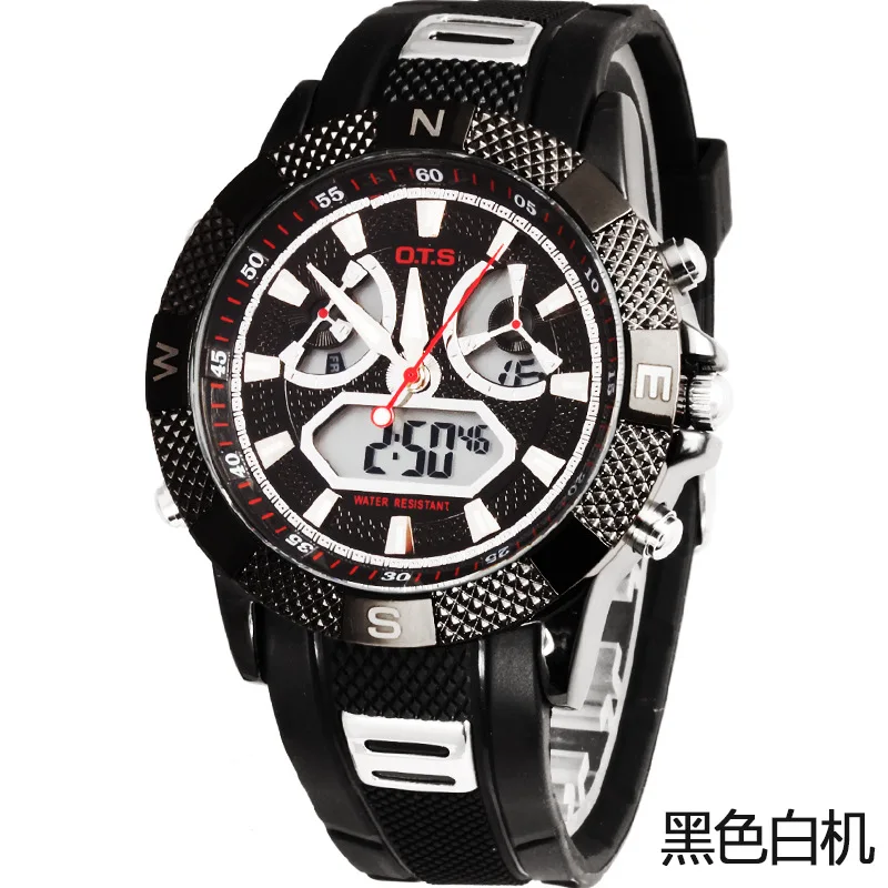 

OTS Outdoor Man Sports Watches Quartz Wristwatches Hodinky Military Rubber strap Cool Black Mens Silicone Large Face LED Digital