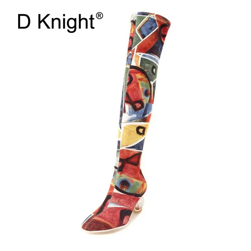 

Fashion Women High Heels Over The Knee Boots Sexy Pointed Toe Slip On Lady Casual Slim Streth Fabric Thigh High Boots For Women