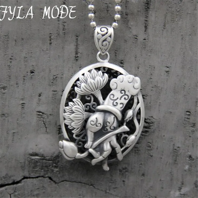 

S990 Pure Sterling Silver Pendant Bergamot Lotus Cloud Vintage Style Antique Thai Silver Unique Style Gift 30*45MM TYC261