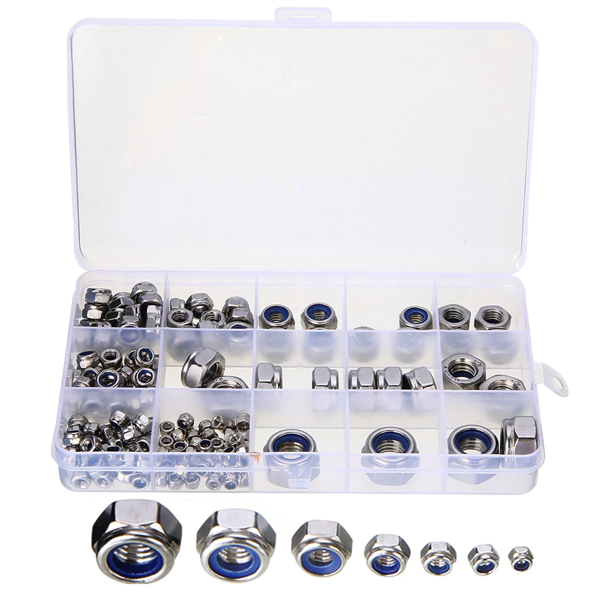 

Mayitr 170PCs/Set M3-M12 Stainless Steel Self-locking Hex Nut Nylon Lock Nuts FastenerLocknut Slip M3 M4 M6 M8 M10 M12