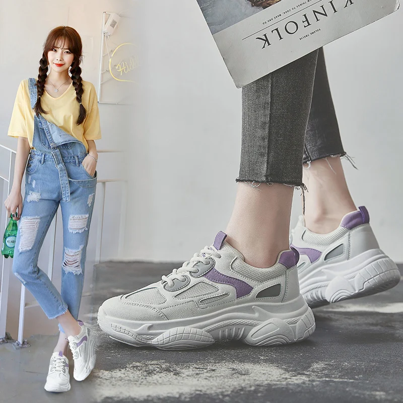 

CAMTOO Spring Chunky Sneakers Women Breathable Casual Shoes Thick Sole Platform Shoes Harajuku Dad Shoes Fashion White Sneakers